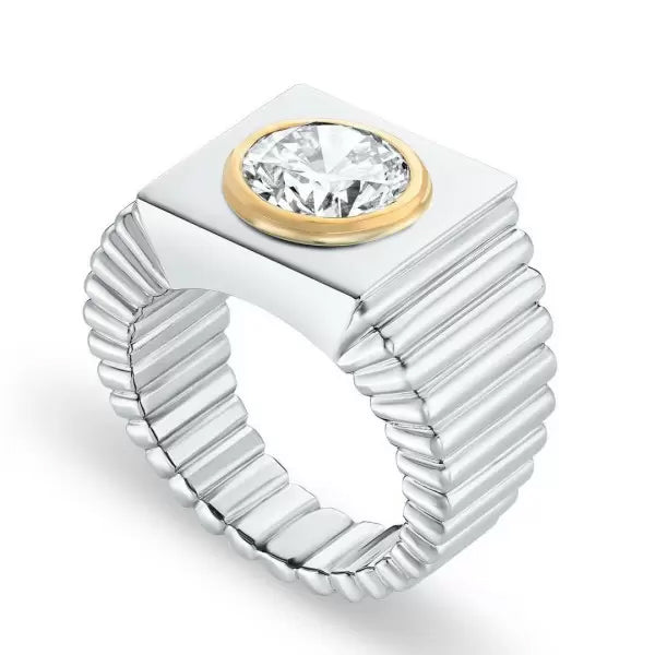 4ct White Sapphire Round Cut Two Tone Ring for Men and Women -JEWELBUYS