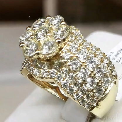 3.0Ctw Round Cut Sapphire Elegant Flower Ring-JEWELBUYS