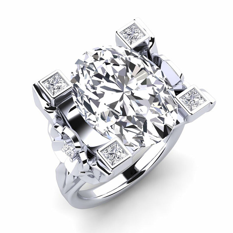 9.0ct Oval Cut Ladies Flower White Sapphire  Ring -JEWELBUYS