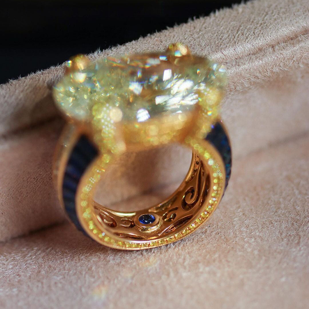 8.0ct Oval Cut Yellow and Blue Stones Ring -JEWELBUYS