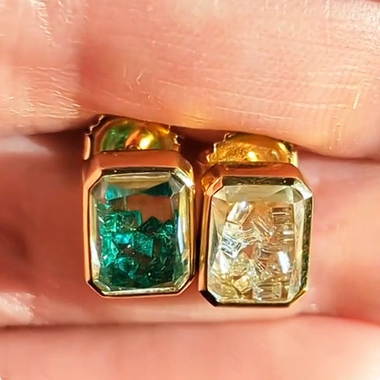 1.0 Ctw Shaker Emerald and White Sapphire Stud Earrings-JEWELBUYS