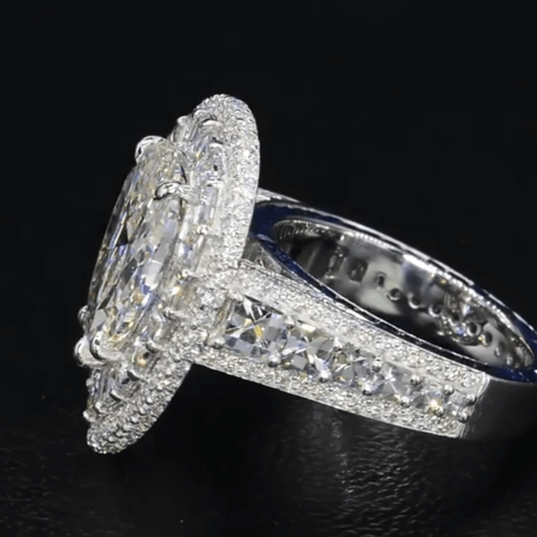 12ctw Pear Cut White Sapphire with Blue Sapphire Shank Delicate Pave Ring-JEWELBUYS