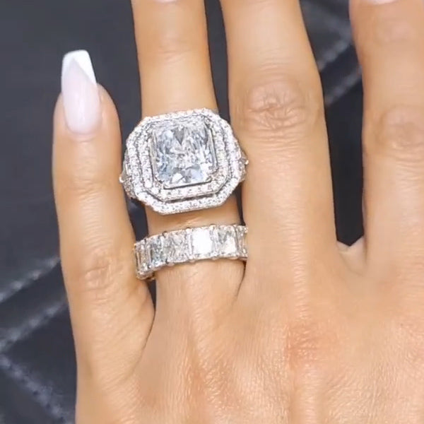 7ct Radiant Cut Bold Ring and Eternity Band -JEWELBUYS