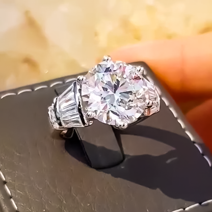 Noble 10 ctw Round & Trapezoidal Cut White Gemstone Engagement Ring for Women -JEWELBUYS