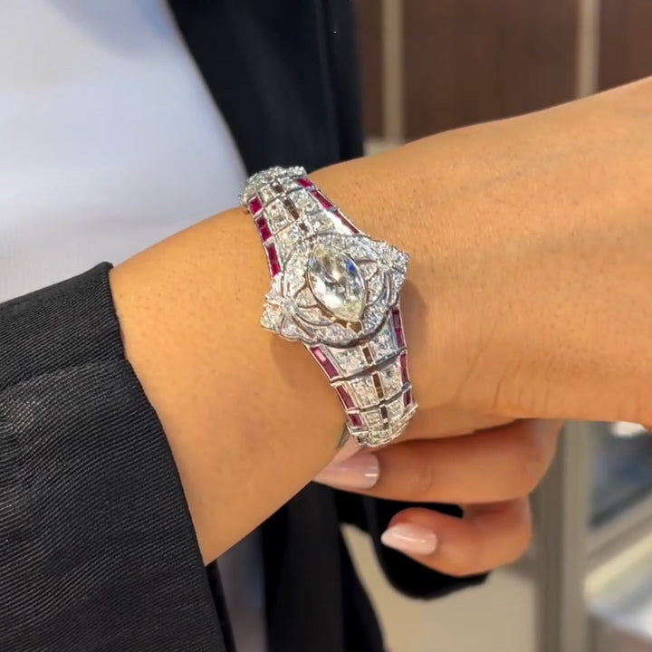 15Ctw Art Deco Vintage Style Ruby and Sapphire Elegant Bracelet-JEWELBUYS