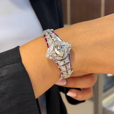 15Ctw Art Deco Vintage Style Ruby and Sapphire Elegant Bracelet-JEWELBUYS