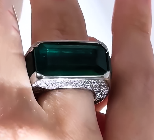 Fashion 20 ctw Emerald Cut Emerald Full Set Ring for Men and Women -JEWELBUYS