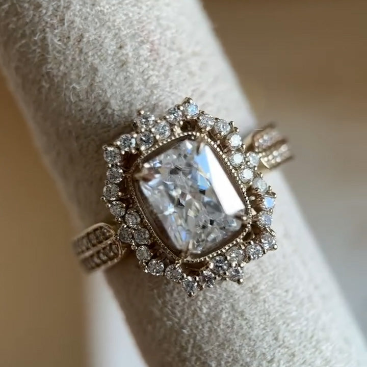 4.5Ctw Radiant Cut Vintage Style Queen Engagement Ring-JEWELBUYS