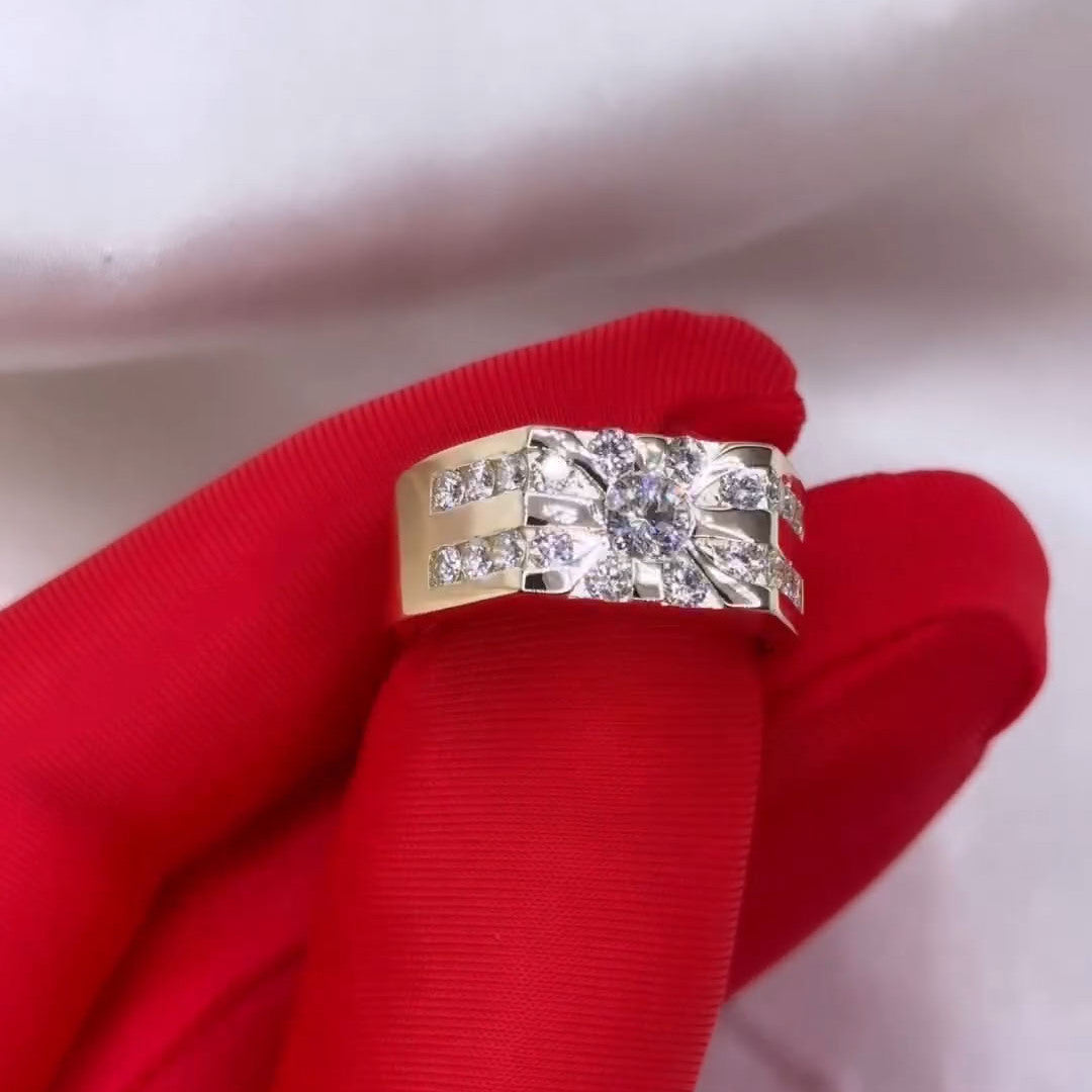 Stunning 1.55ct Round Cut Paved White Sapphire Ring Men's Engagement Gold Ring-JEWELBUYS