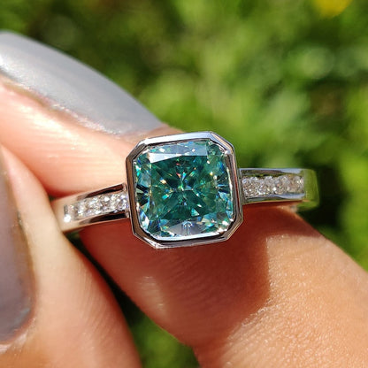 1.5Ct Cushion Cut Cyan Lab Sapphire Engagement Ring-JEWELBUYS
