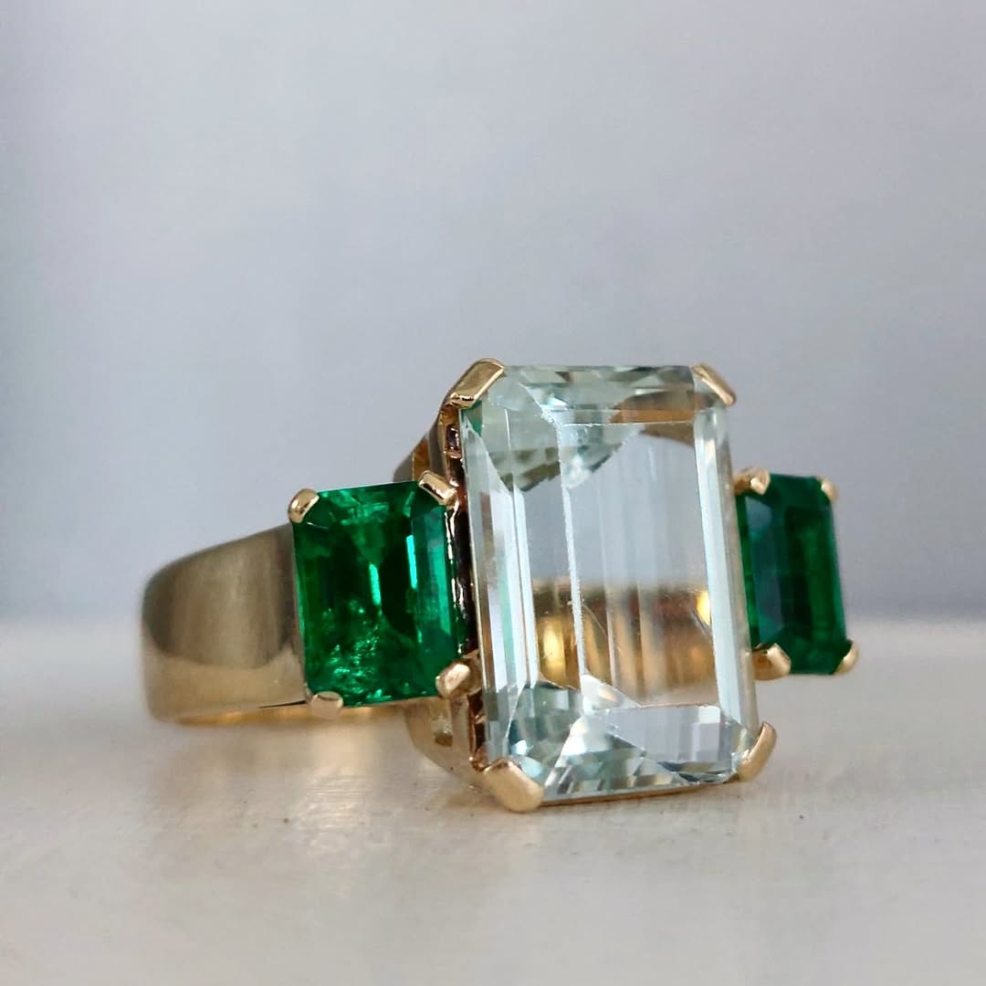 8.0Ctw Emerald-cut Three-stone Vintage Sapphire Ring-JEWELBUYS