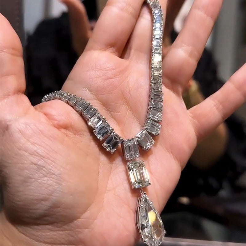 50Ctw Emerald Teardrop Sapphire Pendant Necklace-JEWELBUYS