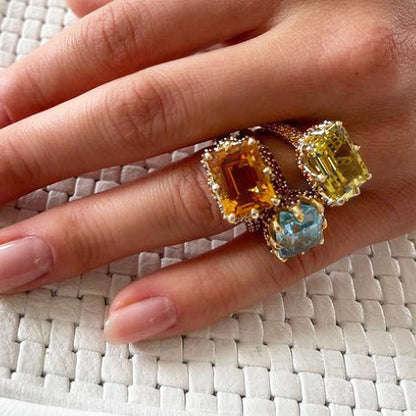 8 ctw Multicolor Sapphire Emerald Cut Paved Cocktail Ring - JEWELBUYS