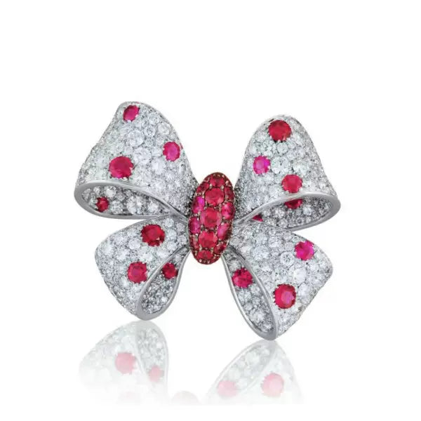 6ct Round Cut Ruby & White Sapphire Bow Ring-JEWELBUYS