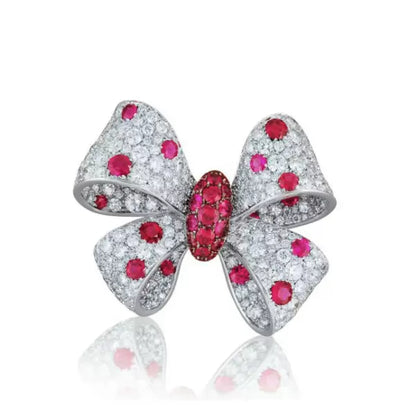 6ct Round Cut Ruby & White Sapphire Bow Ring-JEWELBUYS