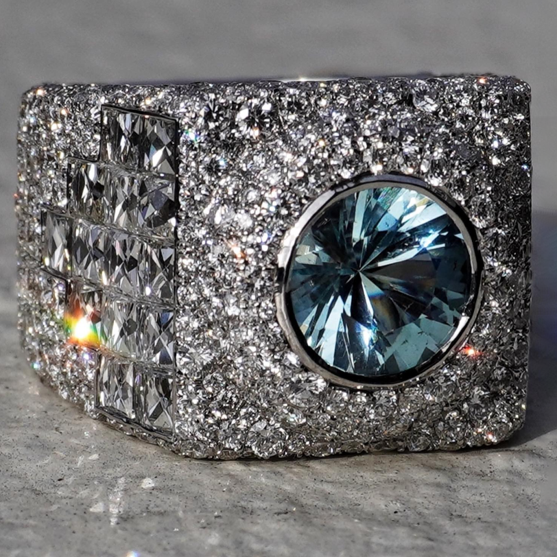 9 ctw Round Cut Light Blue Sapphire Ring -JEWELBUYS