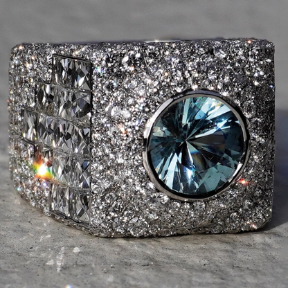 9 ctw Round Cut Light Blue Sapphire Ring -JEWELBUYS