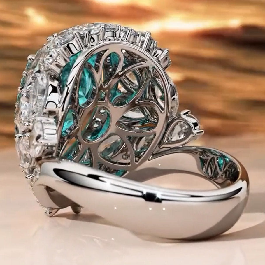 8.0Ctw Pear Cut Aquamarine Lab Sapphire Luxury Ring-JEWELBUYS