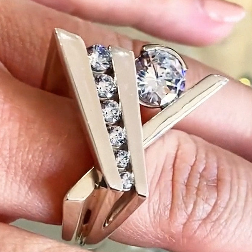 3.0ctw Round Cut Modern Style Unique White Sapphire Ring-JEWELBUYS