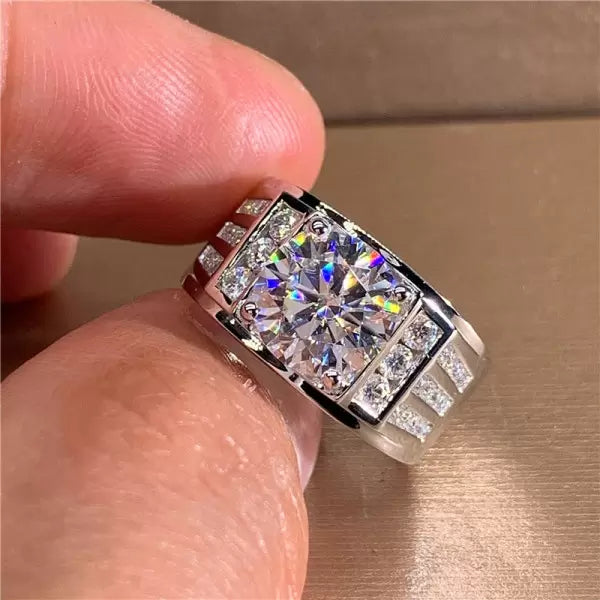 3.8ct Round Cut White Sapphire Wide Band Men's Ring-JEWELBUYS