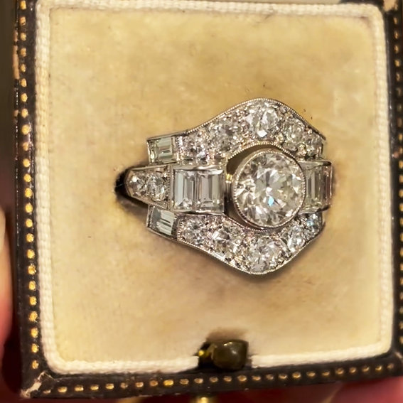 Art Deco 4 ctw Round & Emerald Cut White Gemstone Vintage Ring -JEWELBUYS