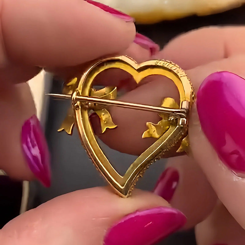 Pearl and Turquoise Heart and Bow Brooch-JEWELBUYS