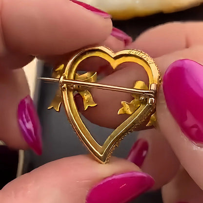 Pearl and Turquoise Heart and Bow Brooch-JEWELBUYS