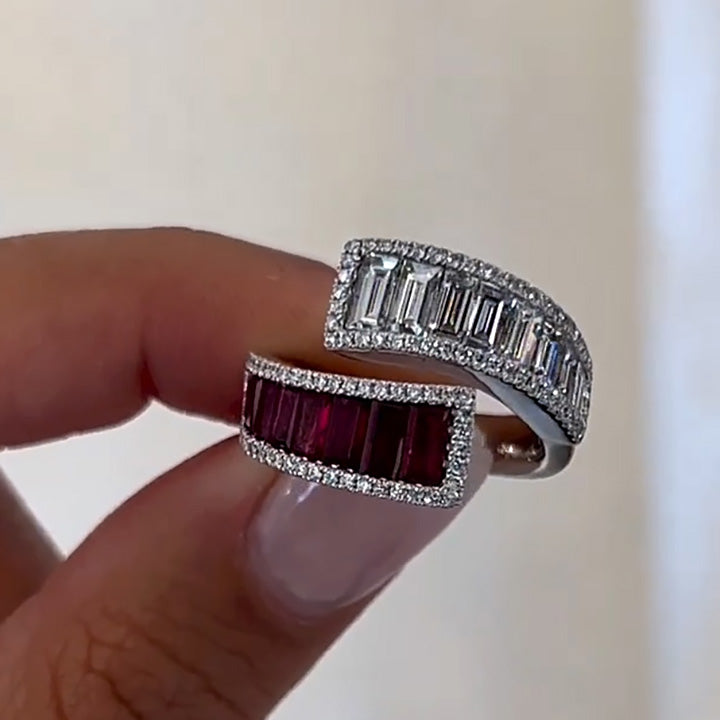 3ctw Baguette Cut Bypass Ruby & White Sapphire Fashion Ring - JEWELBUYS