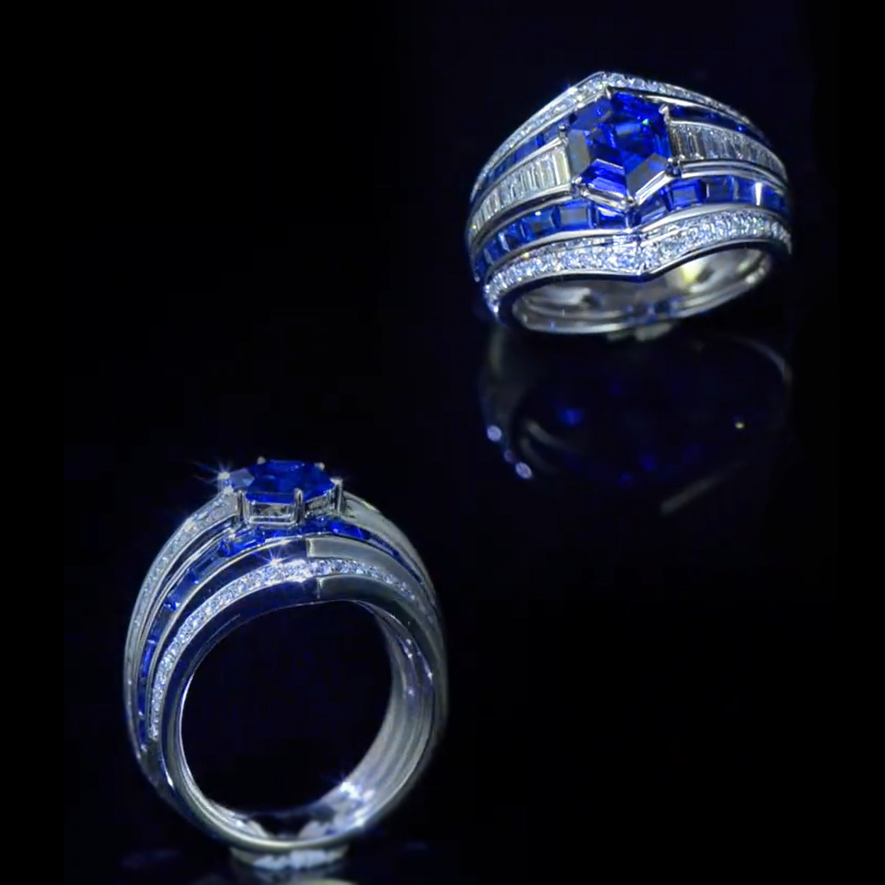 Vintage 5 ctw Hexagonal Cut Sapphire Ring for Men and Women -JEWELBUYS