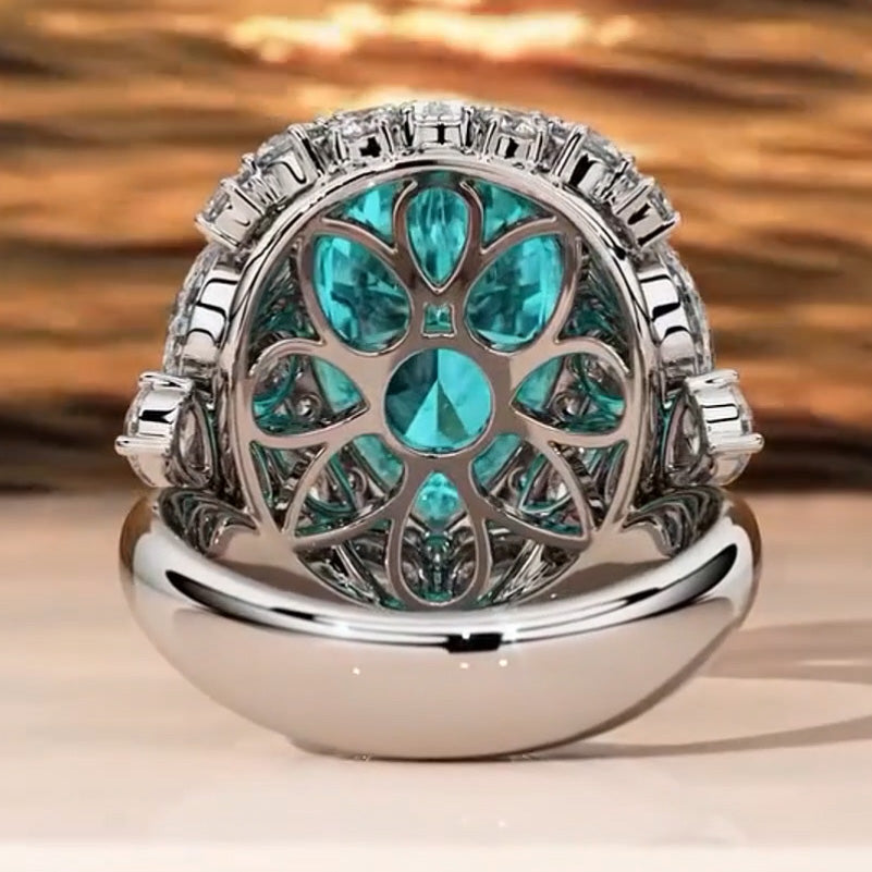 8.0Ctw Pear Cut Aquamarine Lab Sapphire Luxury Ring-JEWELBUYS