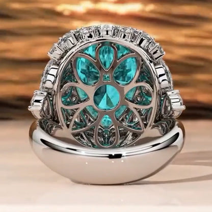 8.0Ctw Pear Cut Aquamarine Lab Sapphire Luxury Ring-JEWELBUYS
