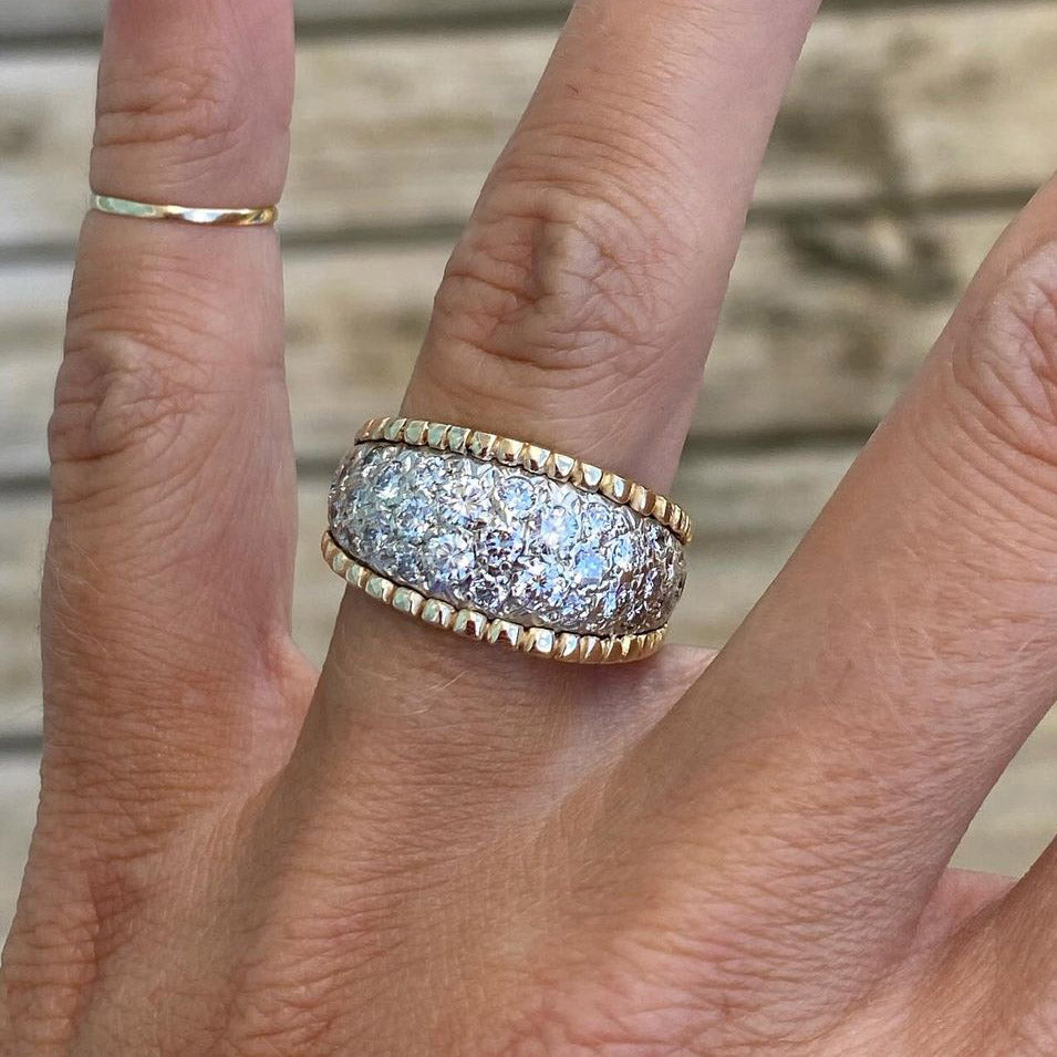 Vintage 2ct Round Cut White Sapphire Wide Band Two Tone Jewelry Wedding Ring in Gold-JEWELBUYS