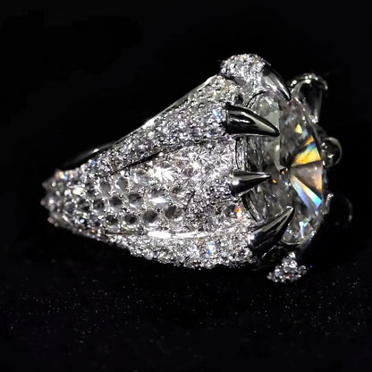 Gothic 5ct Oval Cut Center With An Inverted Set Diamond Shank White Sapphire Women's Engagement Ring in Silver-JEWELBUYS