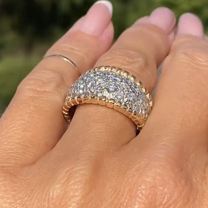 Vintage 2ct Round Cut White Sapphire Wide Band Two Tone Jewelry Wedding Ring in Gold-JEWELBUYS