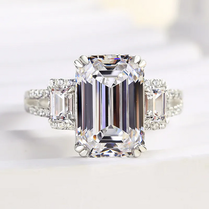 5ct Emerald Cut White Sapphire Three Stones Engagement Ring-JEWELBUYS
