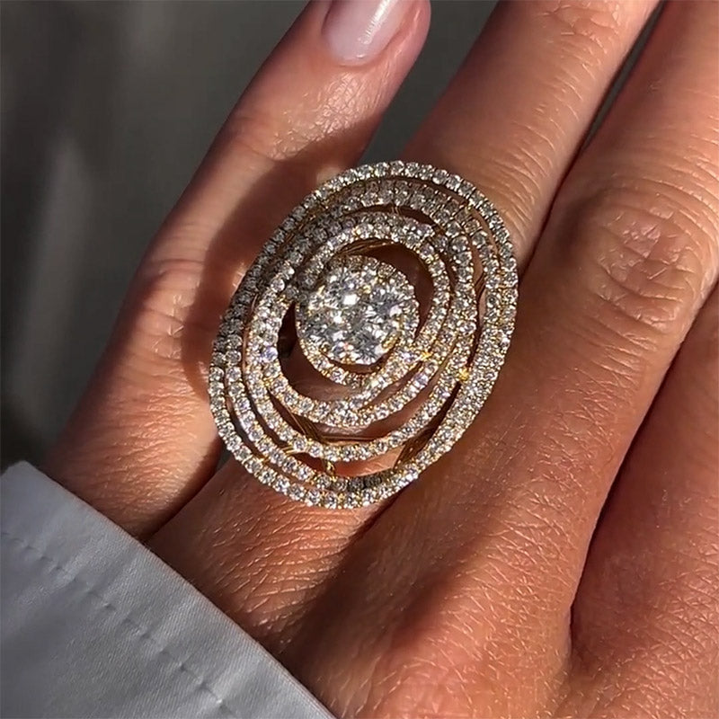 3.0Ctw Round Cut Multi-Layer Surround Swirl Shape White Sapphire Ring-JEWELBUYS