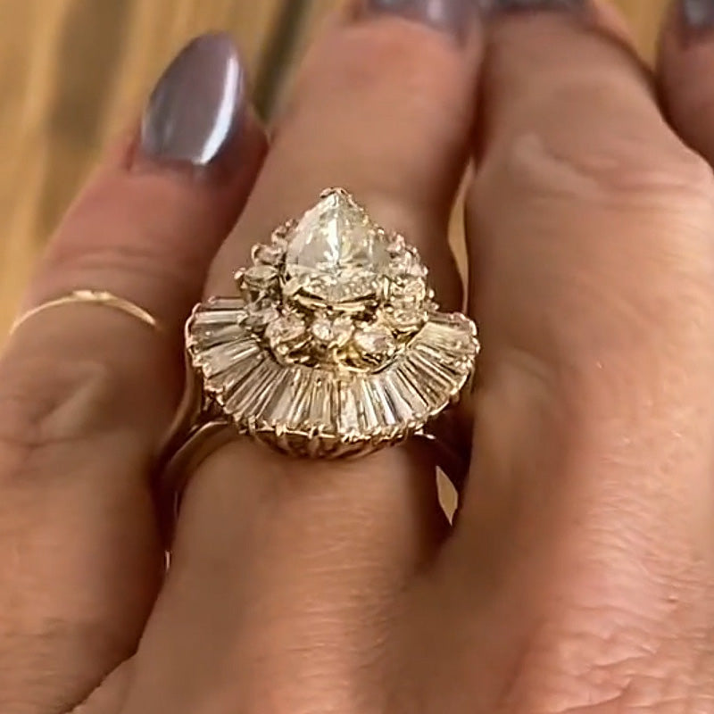4.0ctw Pear Cut White Sapphire Ballet Style Engagement Ring-JEWELBUYS