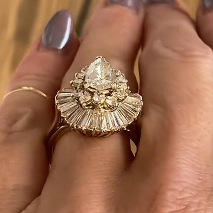 4.0ctw Pear Cut White Sapphire Ballet Style Engagement Ring-JEWELBUYS