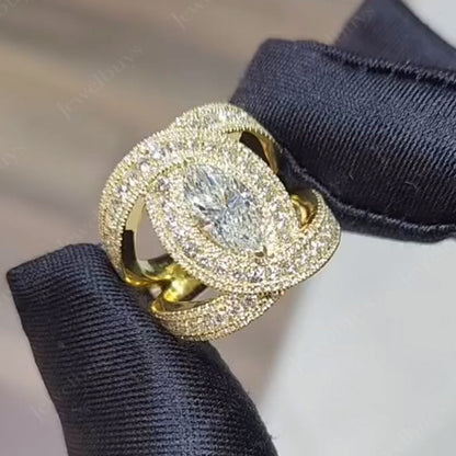 4.0ctw marquise cut white sapphire double halo unique engagement ring-JEWELBUYS