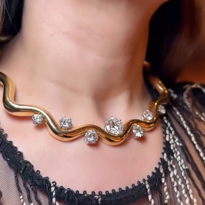 19Ct Oval&Round Sapphire Wave Necklace-JEWELBUYS