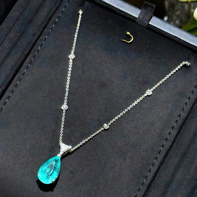 50Ctw pear-shaped Paraiba tourmaline stacked pendant necklace-JEWELBUYS
