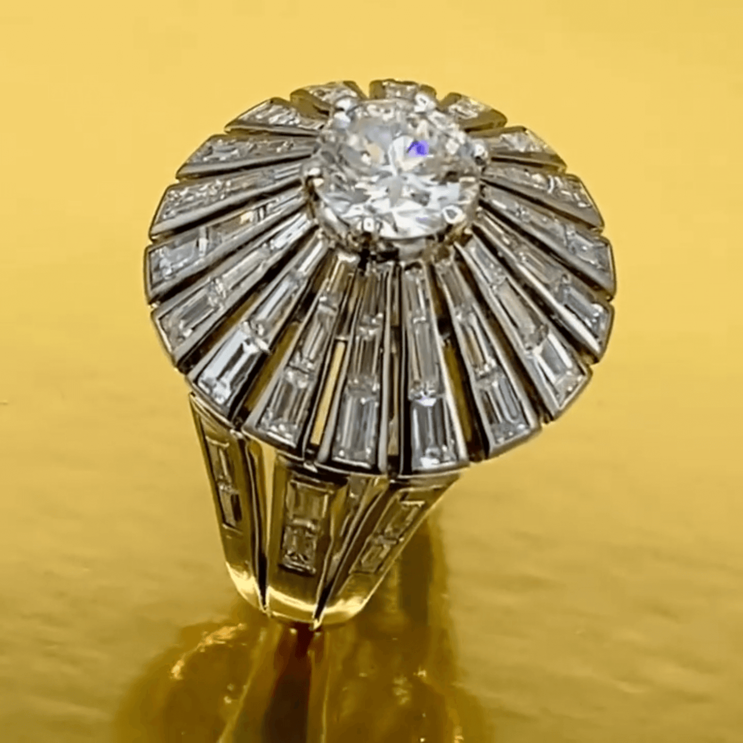 Unique 8ct Baguette Cut Encircled Round Cut White Sapphire Statement Ring in Silver-JEWELBUYS