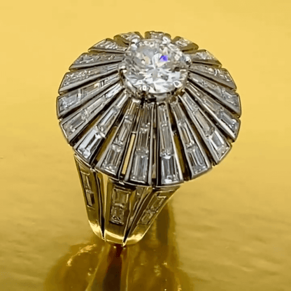 Unique 8ct Baguette Cut Encircled Round Cut White Sapphire Statement Ring in Silver-JEWELBUYS