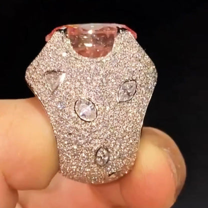 15.0ctw Oval Cut Pink Gemstone Fully Inlaid Sapphire Ring-JEWELBUYS