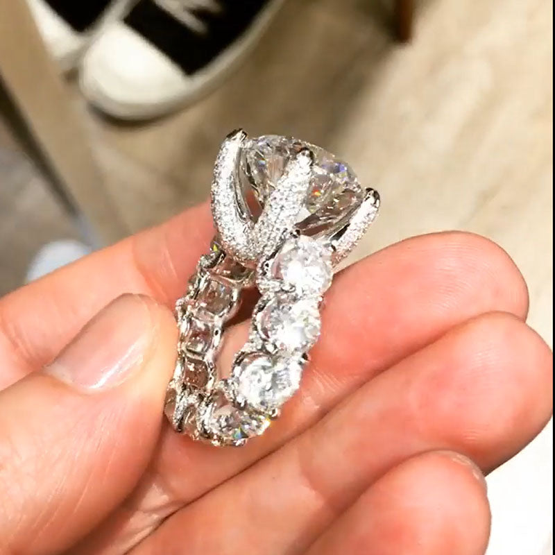 Unique 10ct Round Cut White Sapphire Engagement Ring-JEWELBUYS