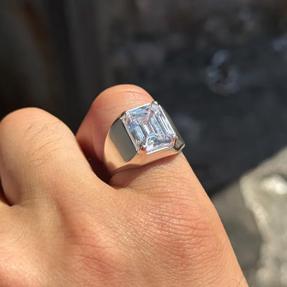 6.5Ct Emerald-Cut Classic Men's Sapphire Heavyweight Ring-JEWELBUYS