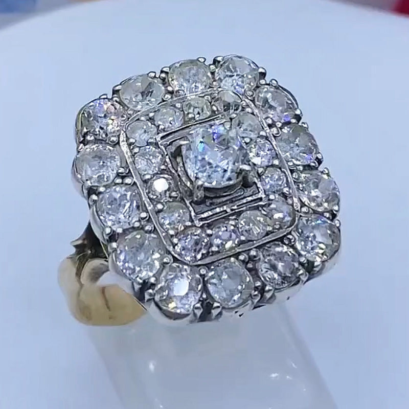 3.01ctw Old Mine Cut White Sapphire Square Halo Ring-JEWELBUYS