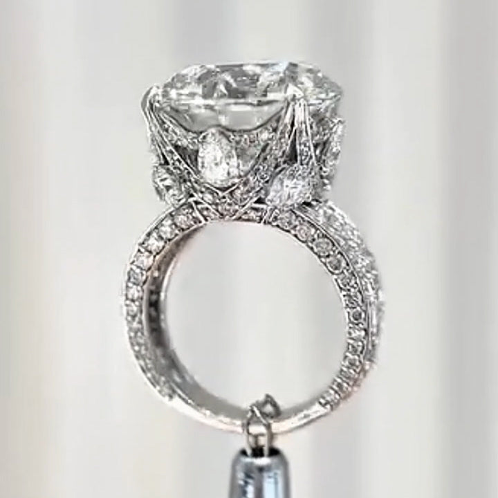 8.0Ctw Round Cut White Sapphire Luxury Art Engagement Ring- JEWELBUYS