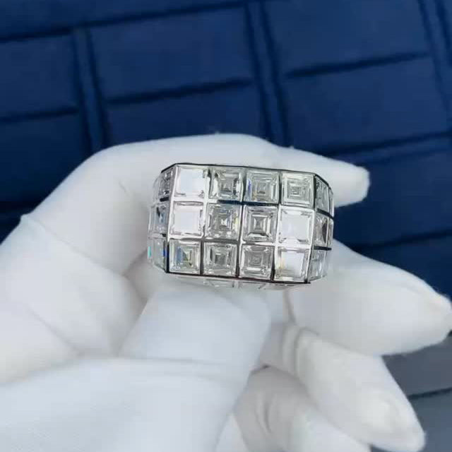 9Ctw Ascher-cut full-set sapphire ring-JEWELBUYS