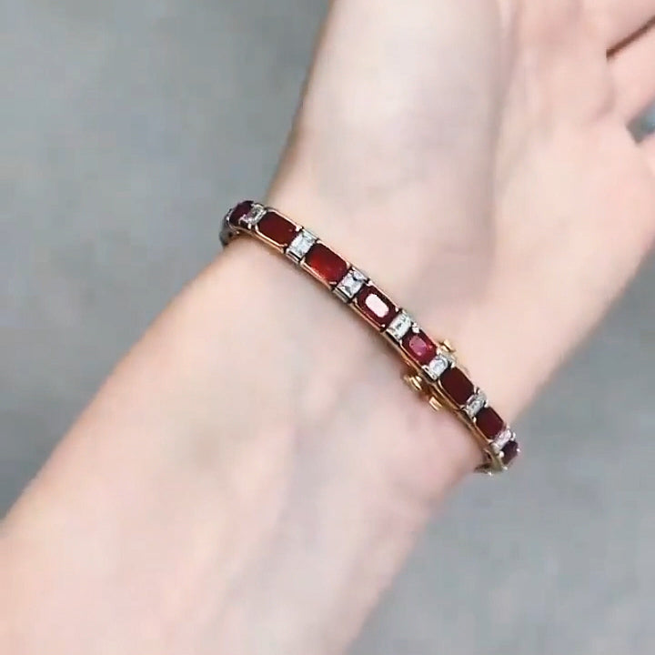 10Ctw Exquisite emerald-cut ruby and sapphire bracelet-JEWELBUYS